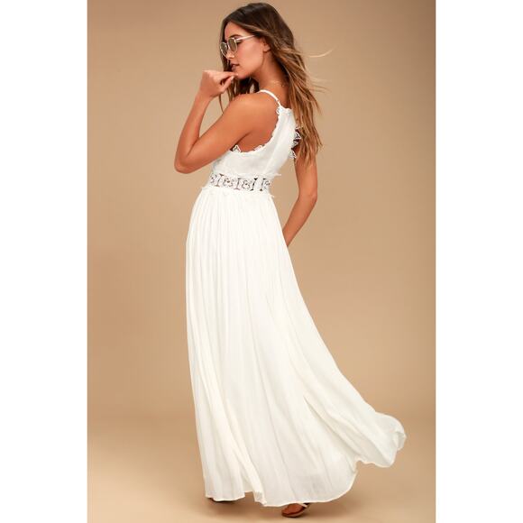 New Small Lulu's‎ Ivory White Long Lace Dress Sleeveless Maxi Flowy Wedding - Picture 4 of 7